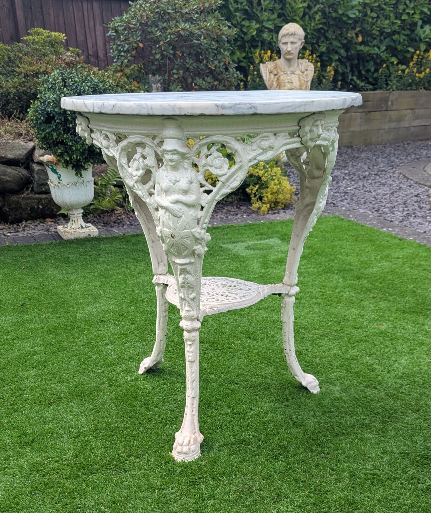 Vintage Victorian cast iron marble brittania bistro table - Delivery Available