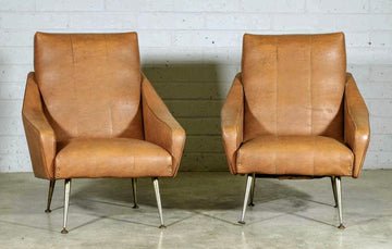 Vintage 1960s Italian Armchairs Tapering Brass Supports - Free UK Delivery