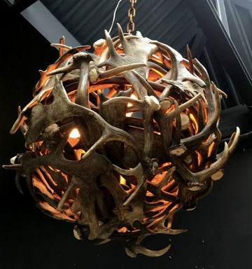 Vintage Rustic Fallow deer antler sphere chandelier - UK delivery available