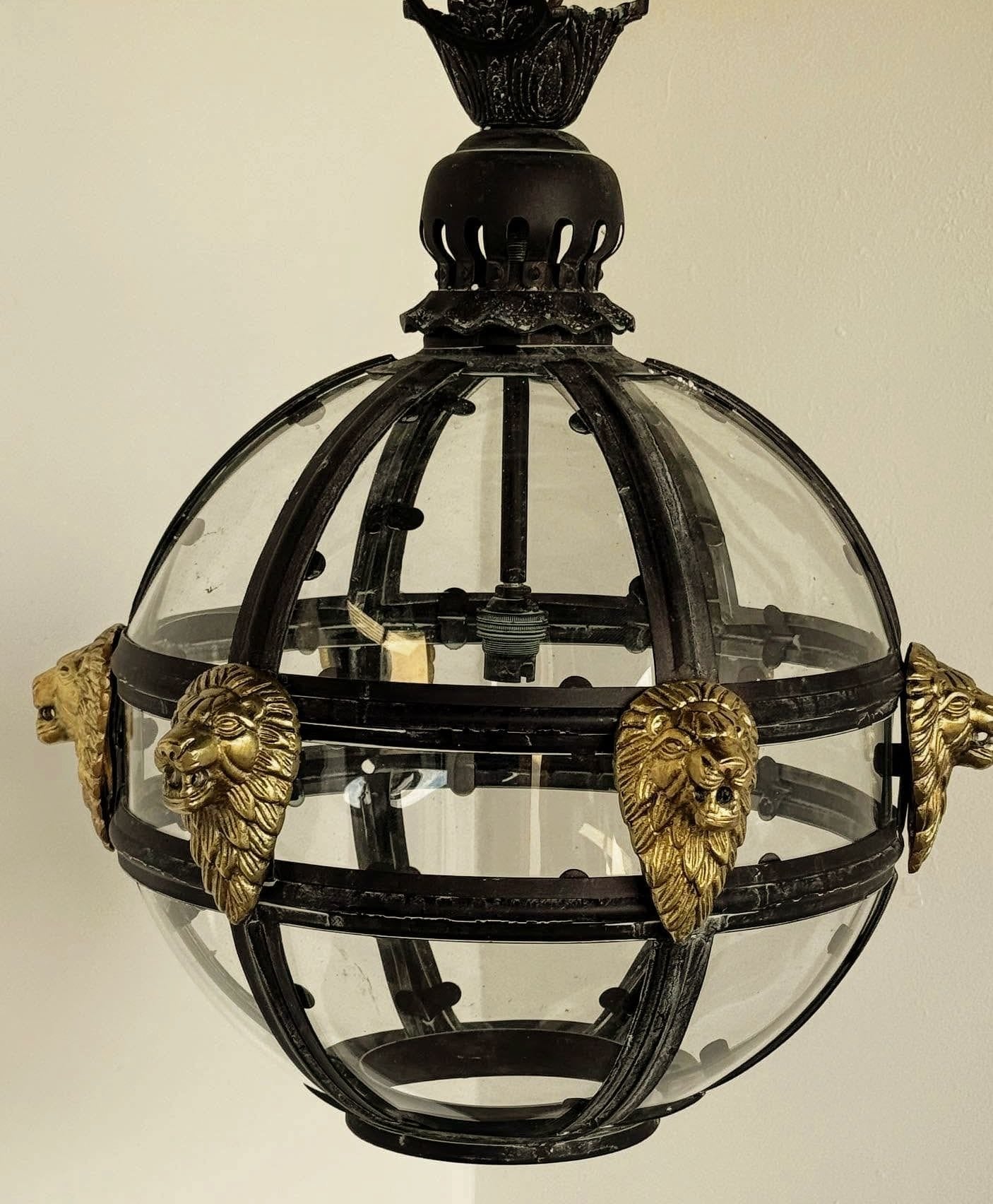 Bronze Verdigris & Brass Lions Glass Globe Lantern - Delivery Available In UK