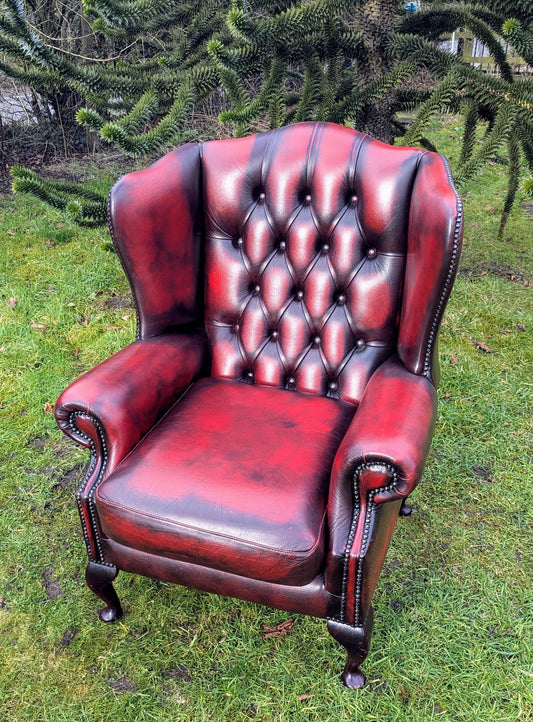 Superb Vintage Oxblood Leather Chesterfield Wingback Armchair UK Delivery Included