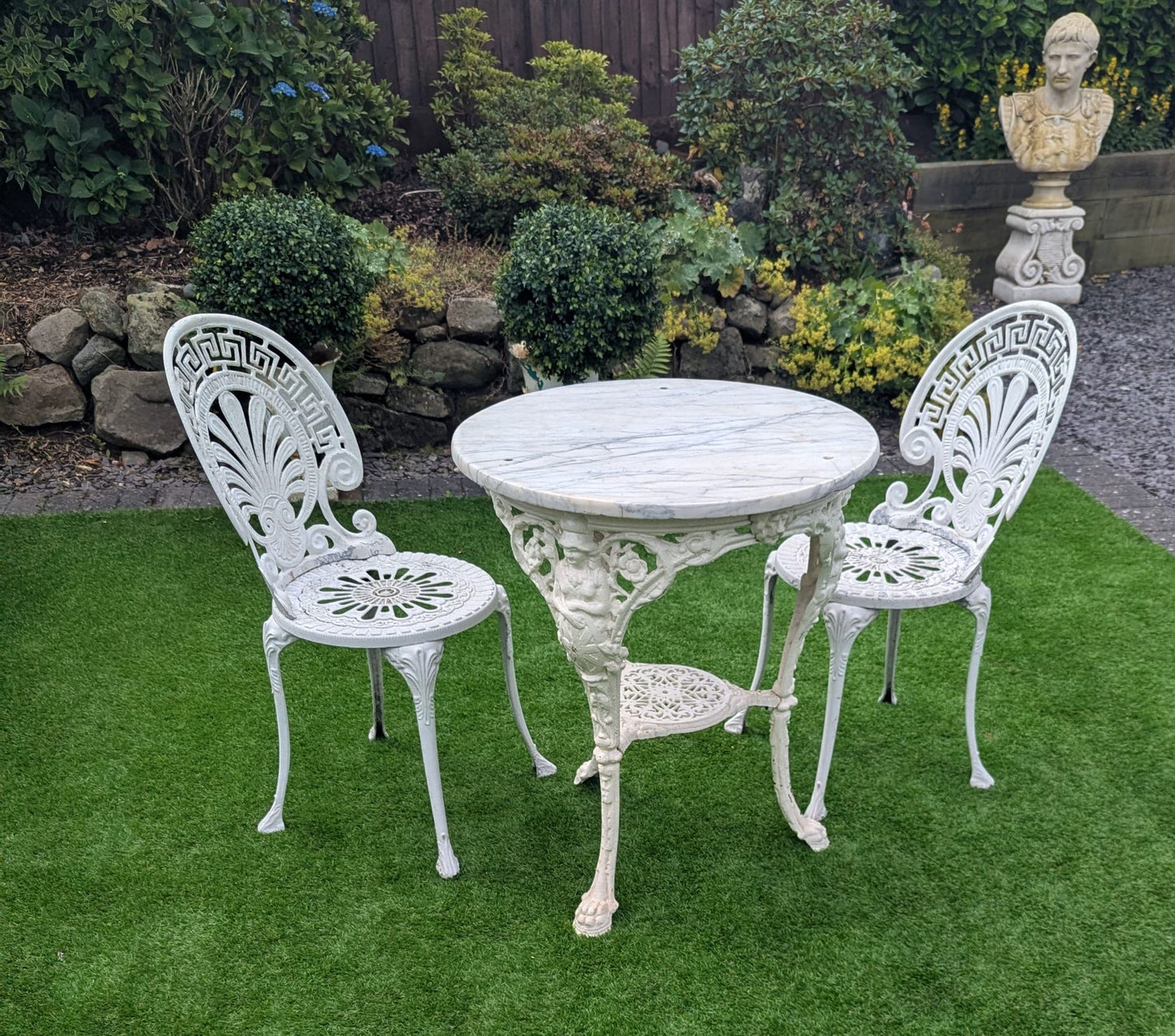 Vintage Victorian cast iron marble brittania bistro table - Delivery Available