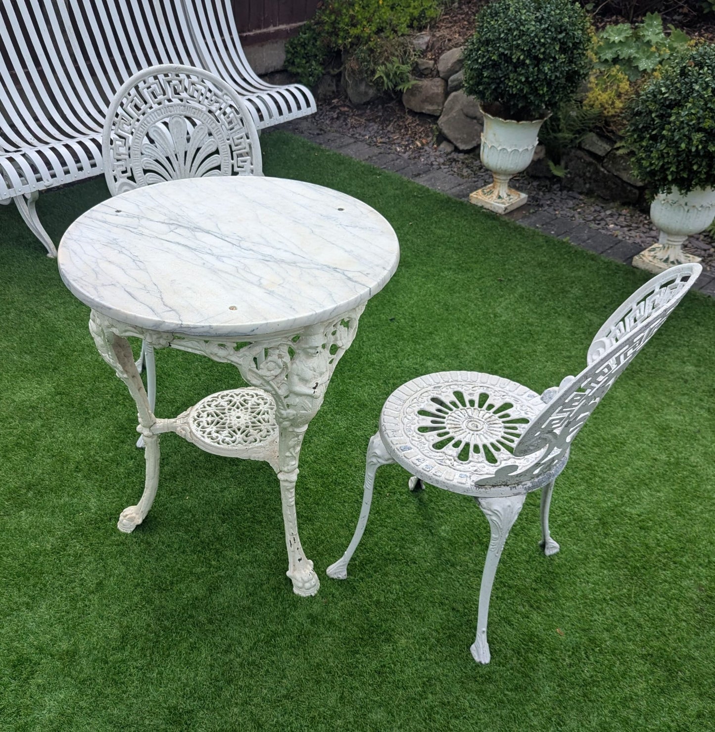 Vintage Victorian cast iron marble brittania bistro table - Delivery Available