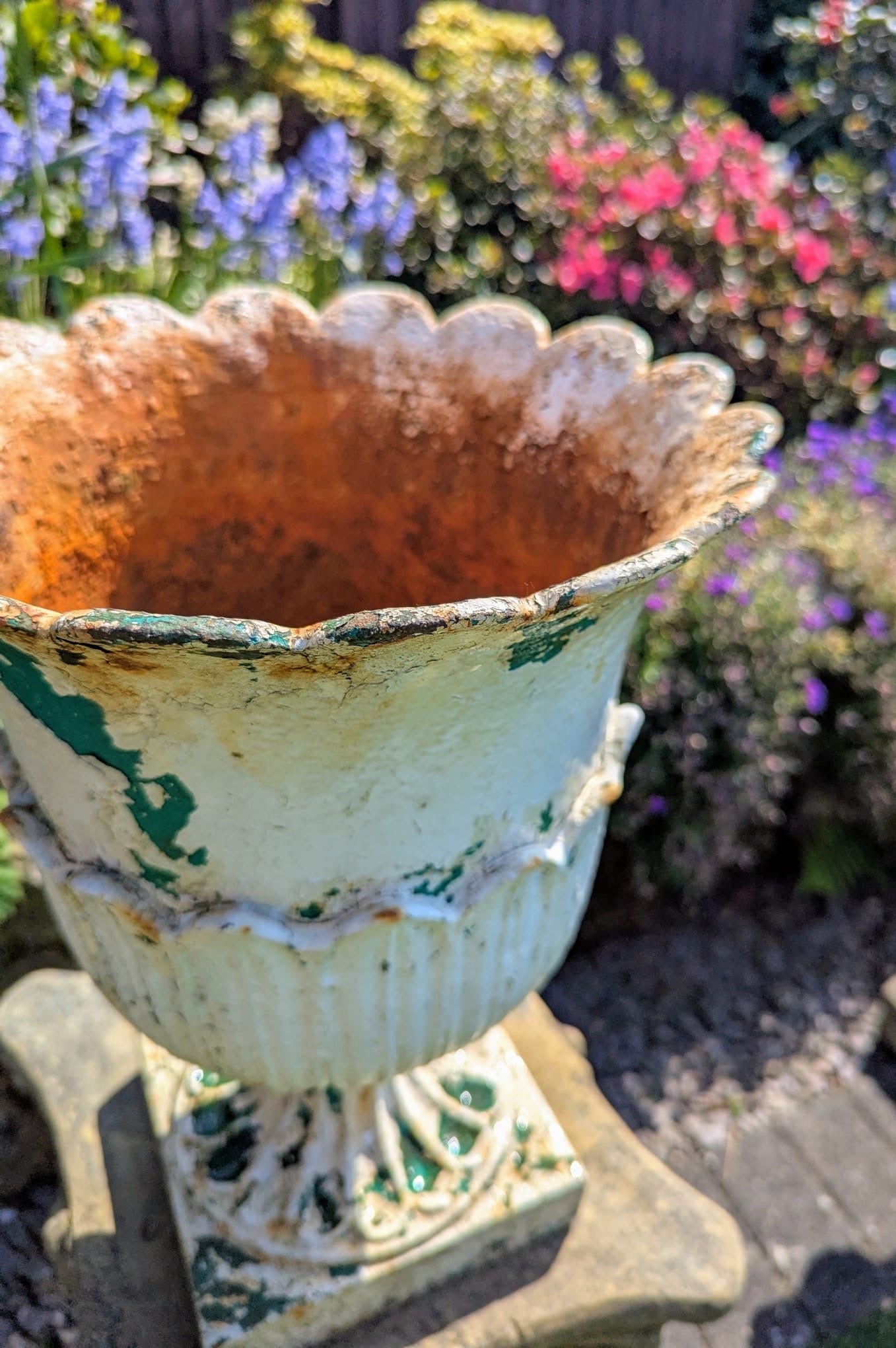 Beautiful Pair Victorian White Lotus Urns Cast Iron Circa 1840 - Delivery Available