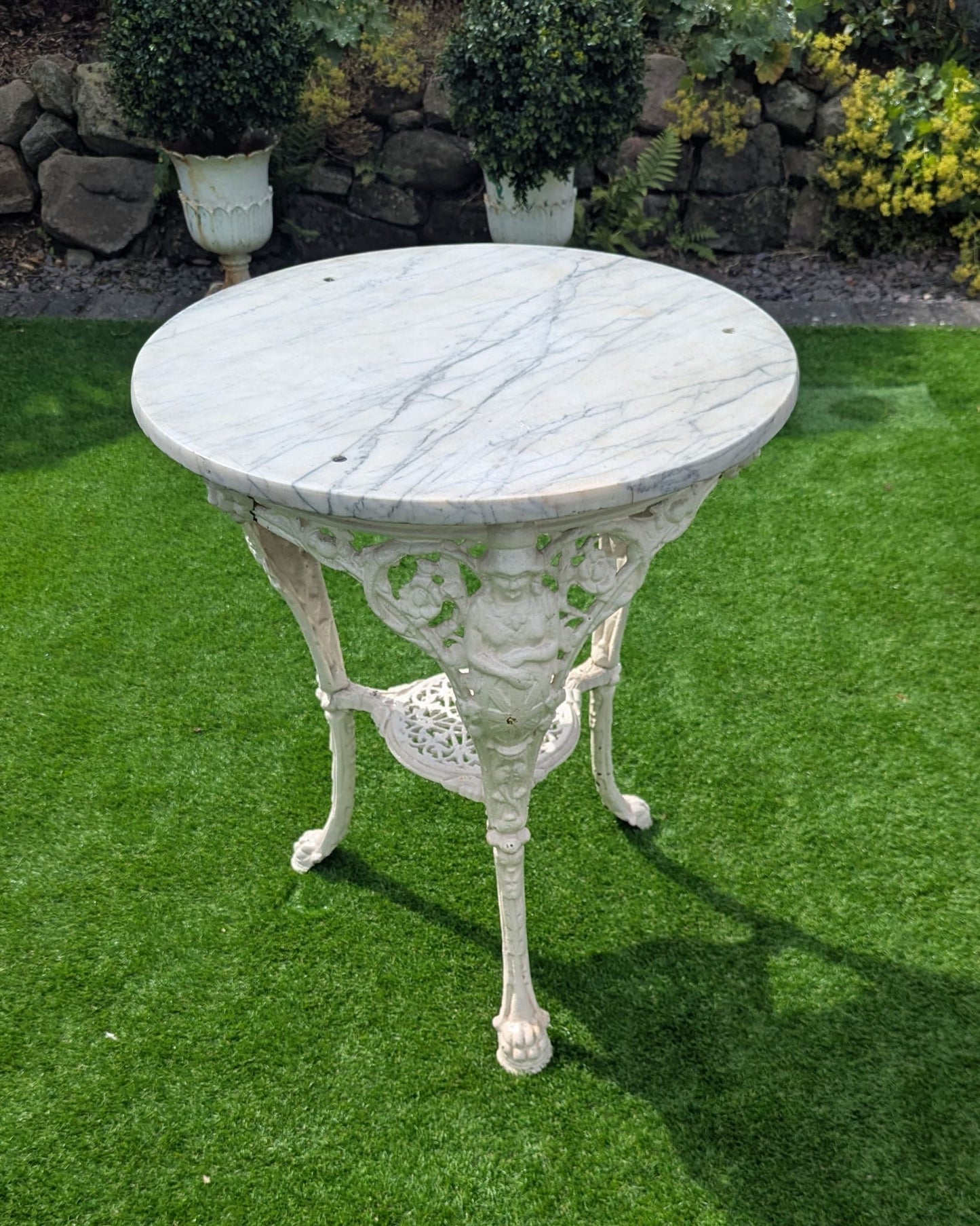 Vintage Victorian cast iron marble brittania bistro table - Delivery Available