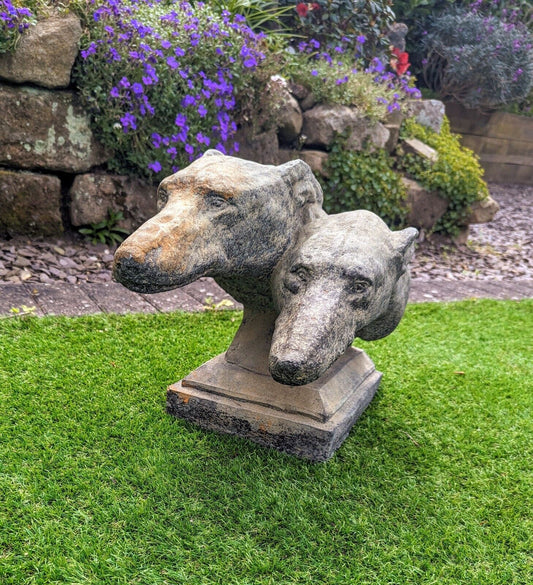 Vintage English Stone Art Deco Dog Heads - Free UK Delivery