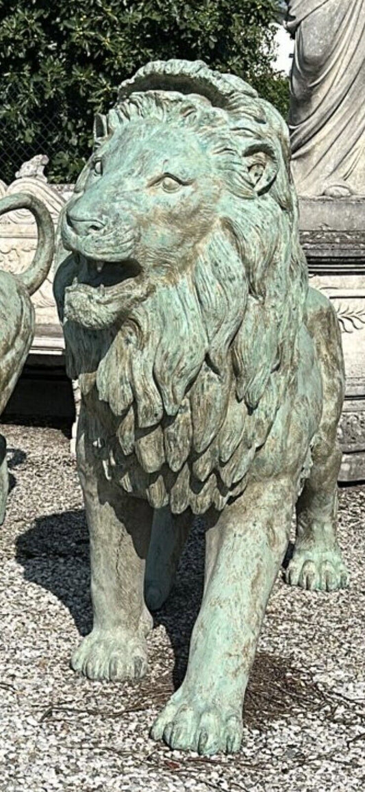 Outstanding Imposing Italian Bronze Verdigris Lions - UK Delivery Included