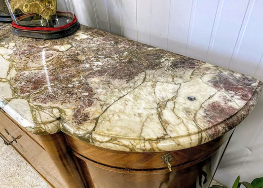Louis XV Bow front shape rare pink Marble top quarter vaneered sideboard - Delivery Available