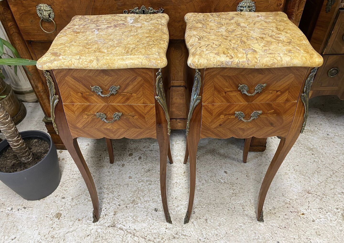 Beautiful French Louis XV Tulipwood Marquetry Side Tables - Free UK Delivery