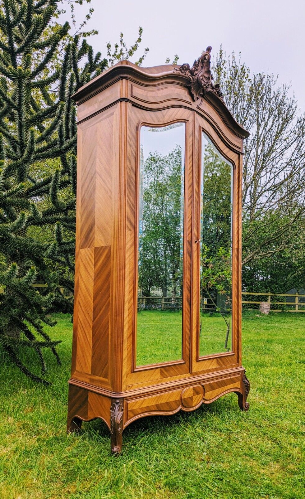 Beautiful French Armoire Cupboard / Wardrobe Rare Geometric Parquet Design
