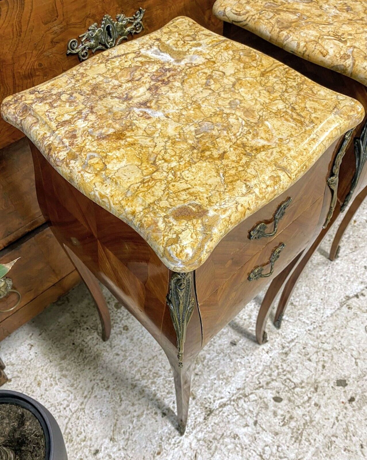Beautiful French Louis XV Tulipwood Marquetry Side Tables - Free UK Delivery