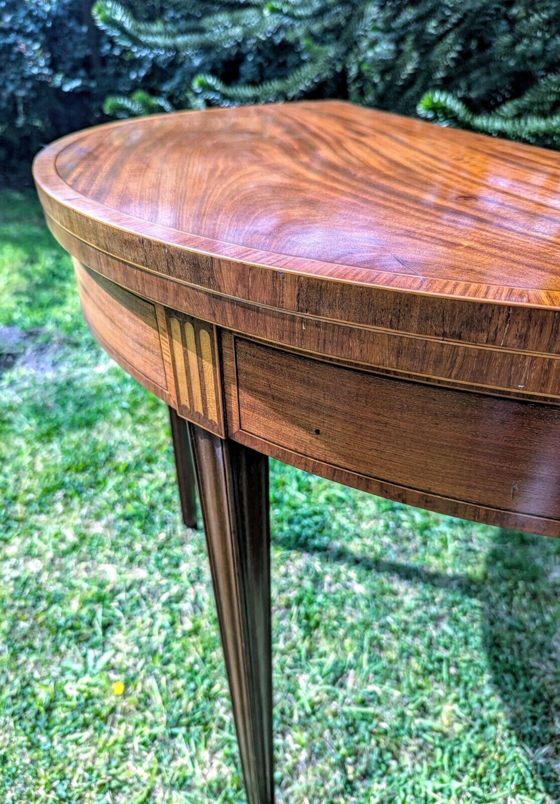 George III Inlaid Mahogany Demi Lune Fold Over Card Table - Free UK Delivery