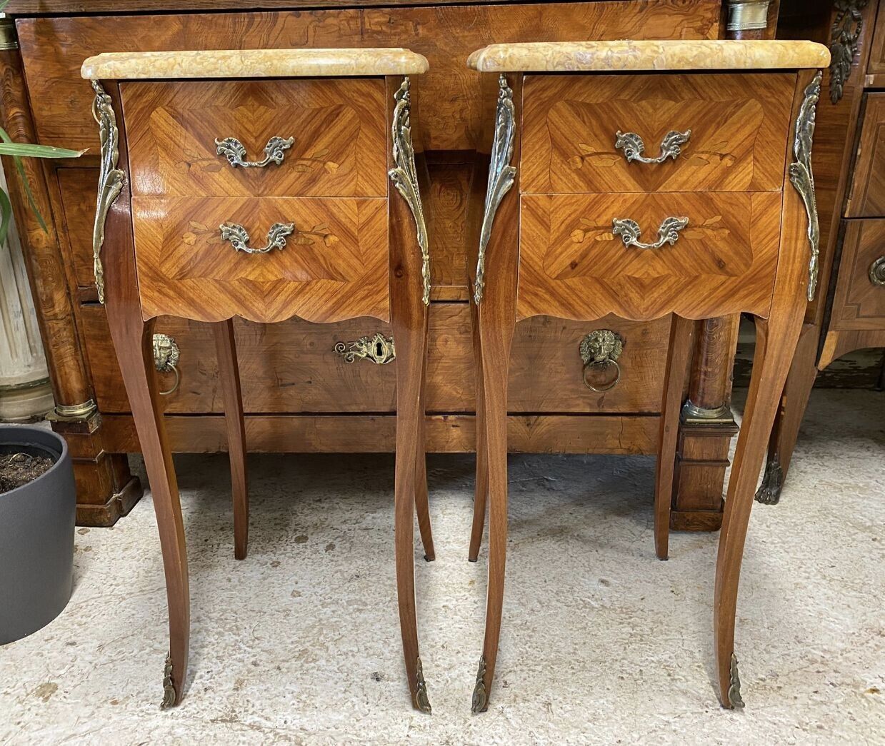 Beautiful French Louis XV Tulipwood Marquetry Side Tables - Free UK Delivery