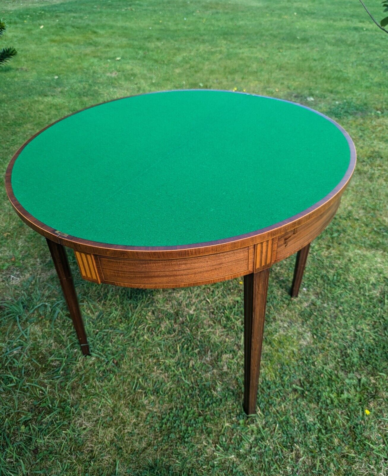 George III Inlaid Mahogany Demi Lune Fold Over Card Table - Free UK Delivery