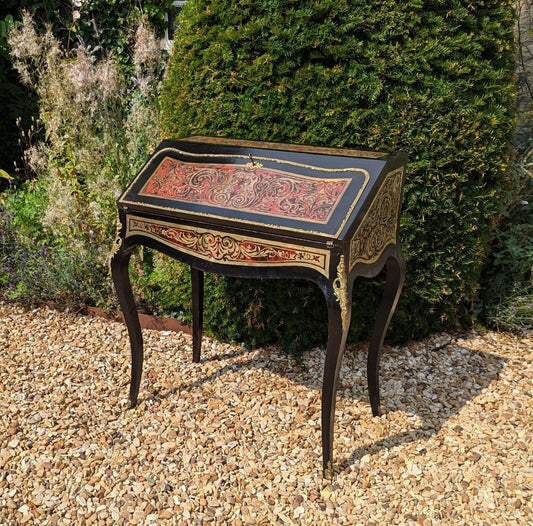 Superb Napoleon III Ebonised Brass & Boulle Bureau De Dame - Delivery Available
