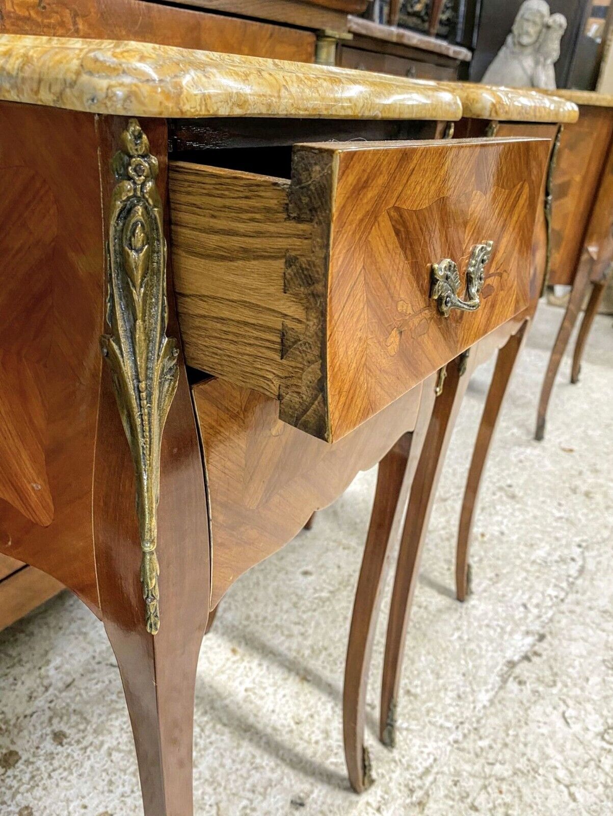 Beautiful French Louis XV Tulipwood Marquetry Side Tables - Free UK Delivery