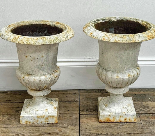 Superb Small Pair English Late 19thc Campana Urns Cast Iron- Free UK Delivery