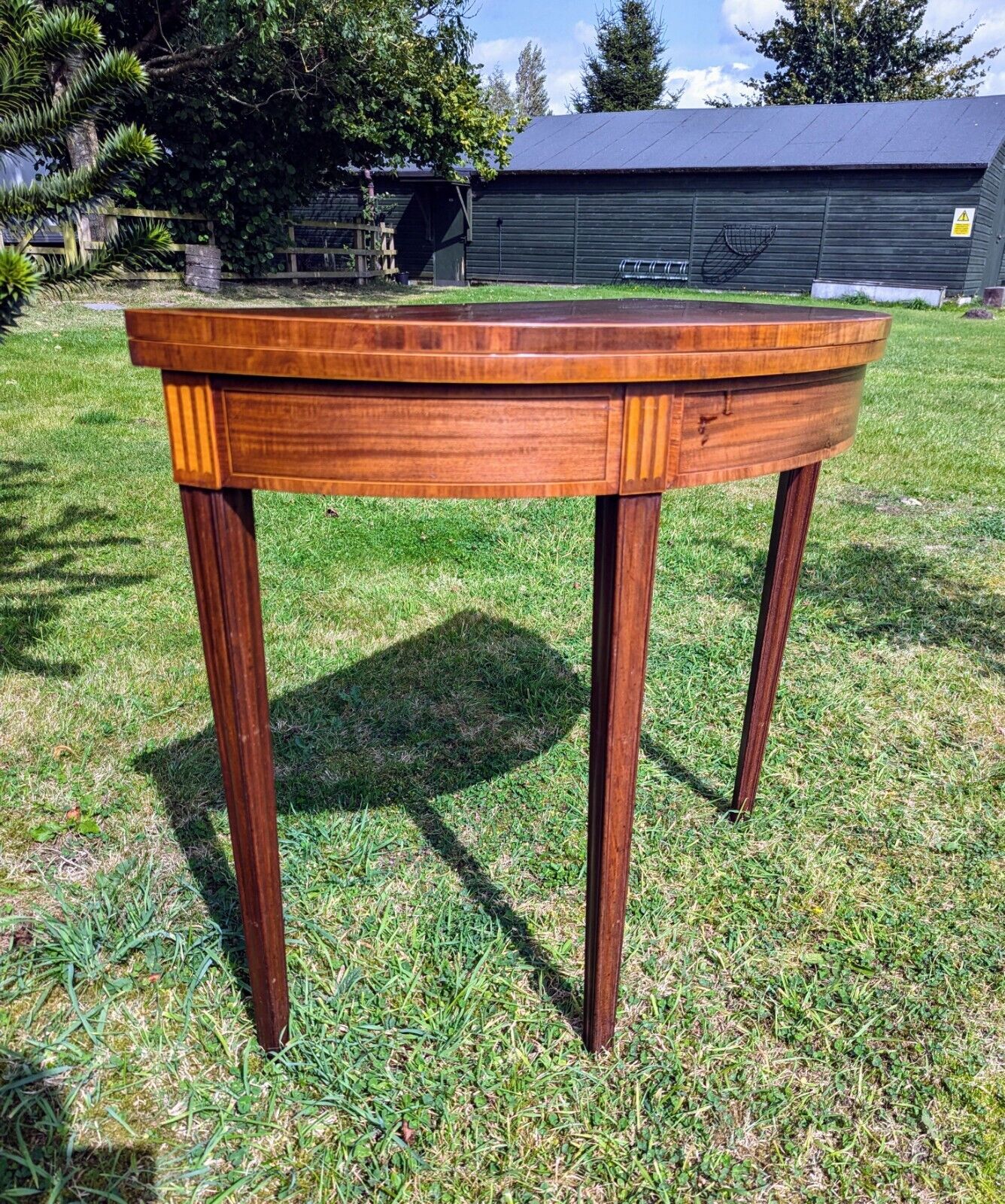 George III Inlaid Mahogany Demi Lune Fold Over Card Table - Free UK Delivery
