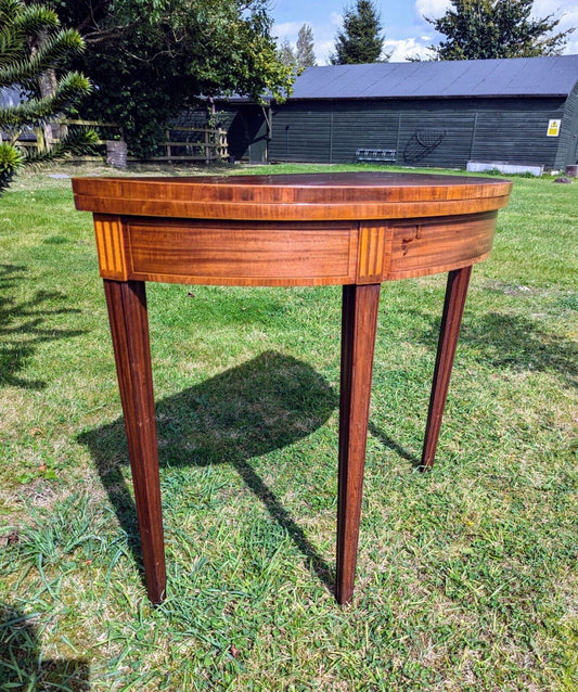 George III Inlaid Mahogany Demi Lune Fold Over Card Table - Free UK Delivery