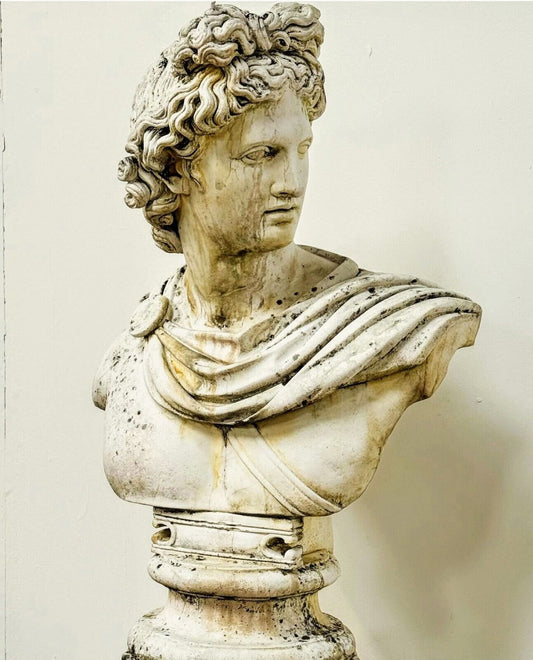 Superb Marble Italain Bust Appolo Belvedere reeded Column - Free UK Delivery