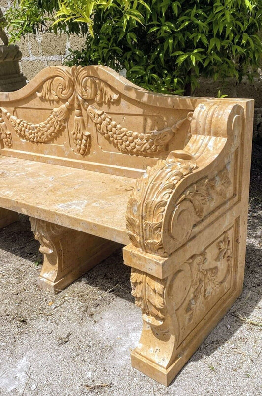 Early 20th Century Italian Carved Vienna Marble Bench