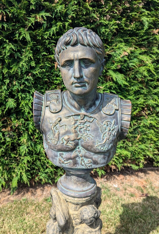 Great Looking Verdigris Bronzed Bust  Caesar Augustus - Free UK Delivery