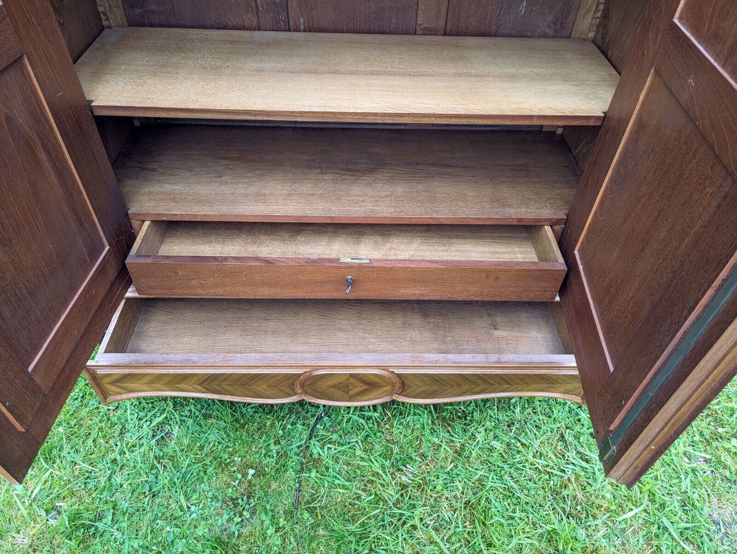 Beautiful French Armoire Cupboard / Wardrobe Rare Geometric Parquet Design