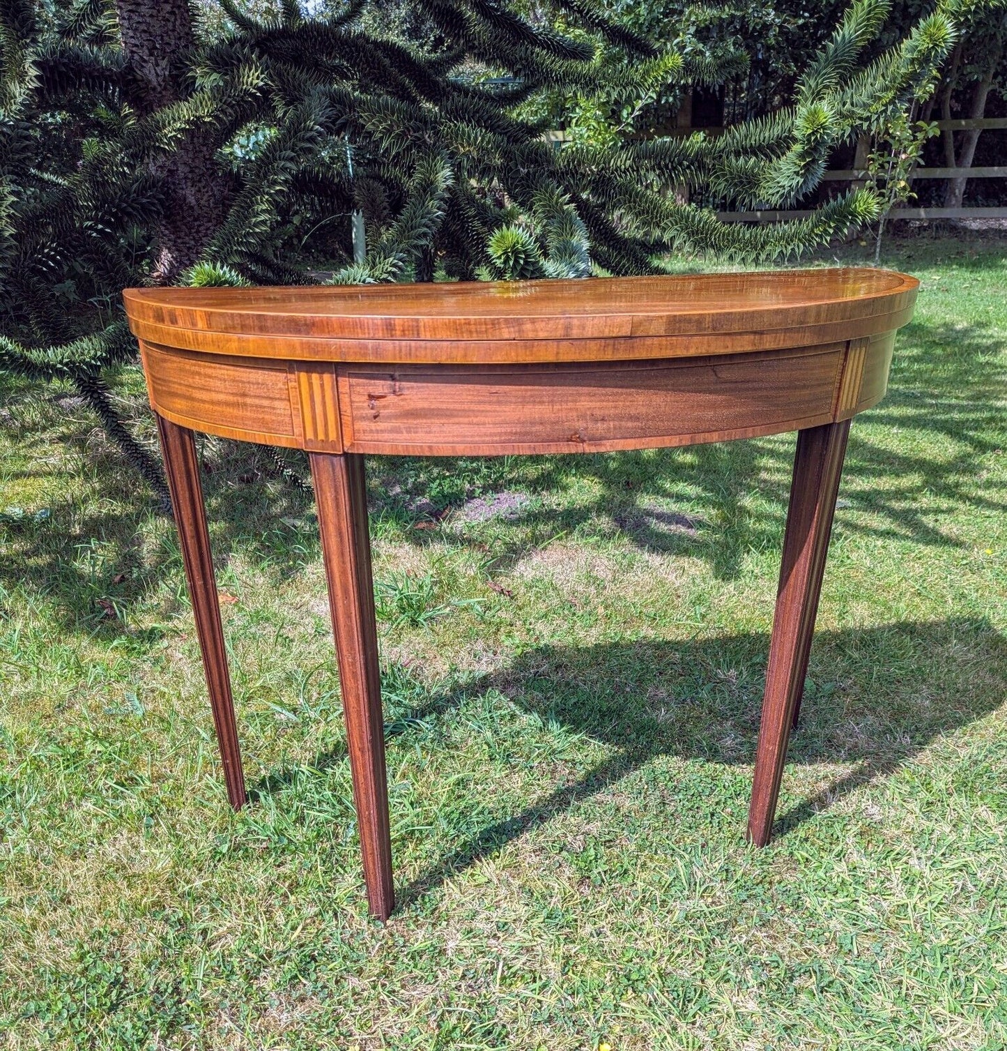 George III Inlaid Mahogany Demi Lune Fold Over Card Table - Free UK Delivery