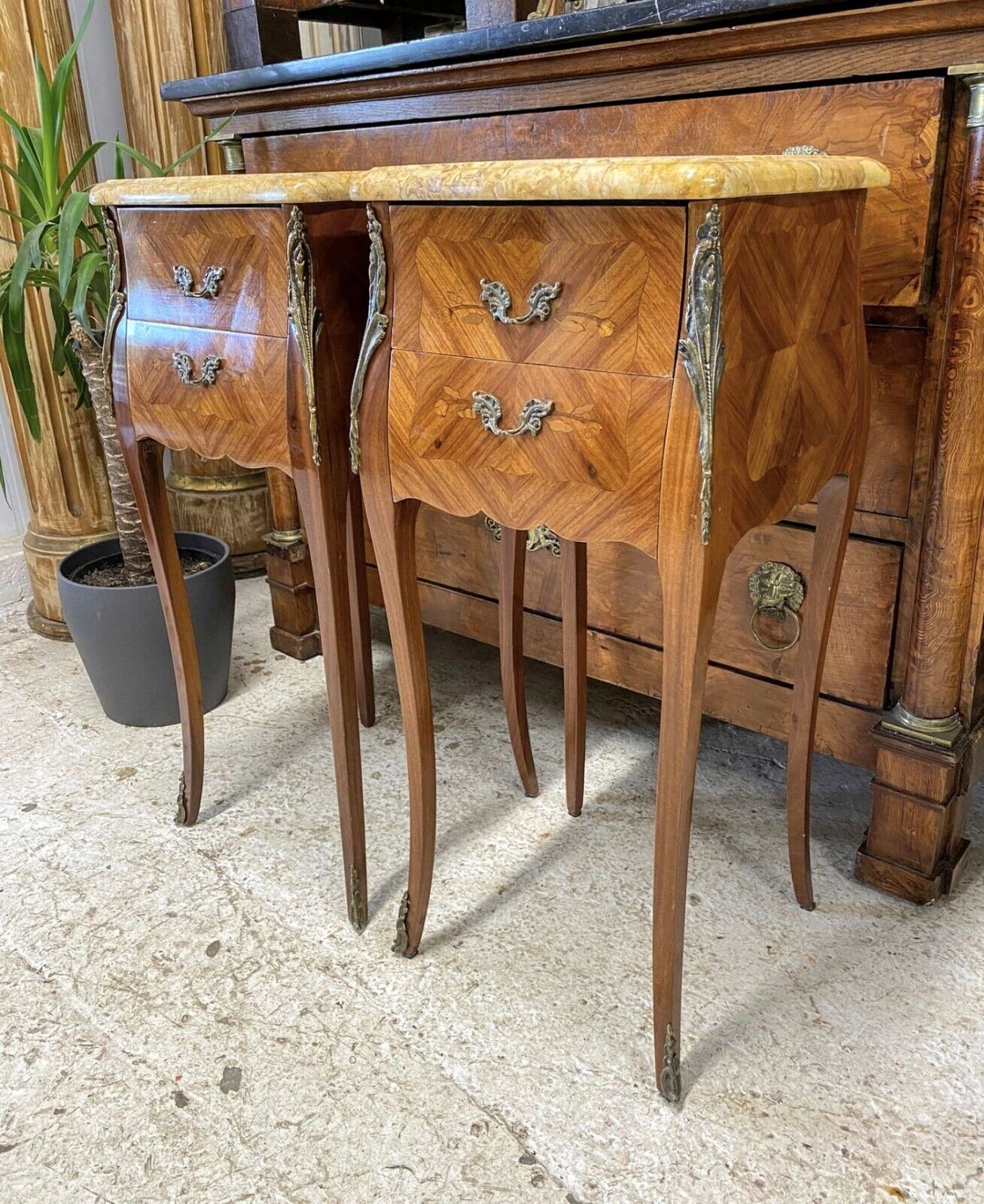 Beautiful French Louis XV Tulipwood Marquetry Side Tables - Free UK Delivery
