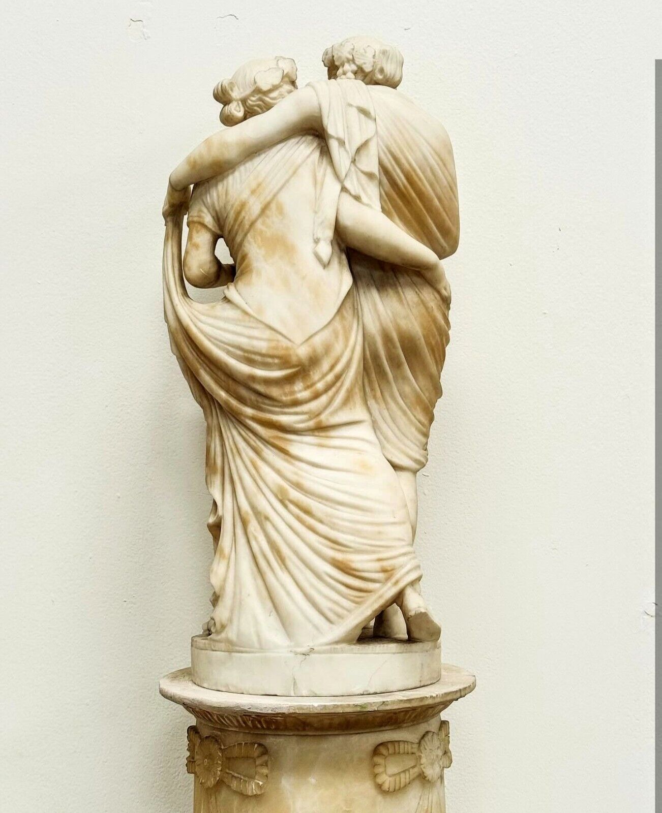 Rare Carved Alabaster Statue Bacchus & Ariadne with Plinth - Free UK Delivery