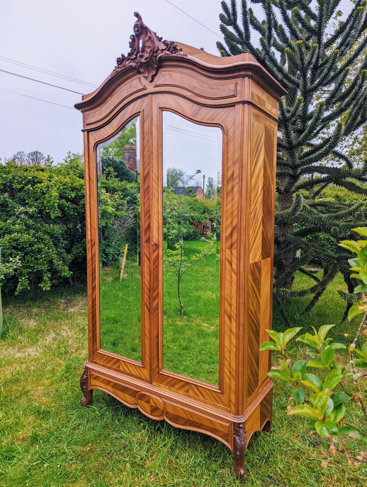 Beautiful French Armoire Cupboard / Wardrobe Rare Geometric Parquet Design