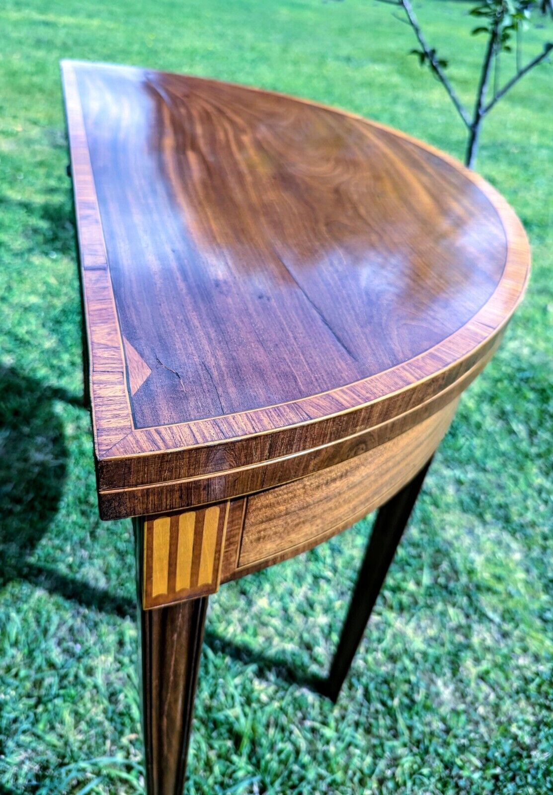 George III Inlaid Mahogany Demi Lune Fold Over Card Table - Free UK Delivery