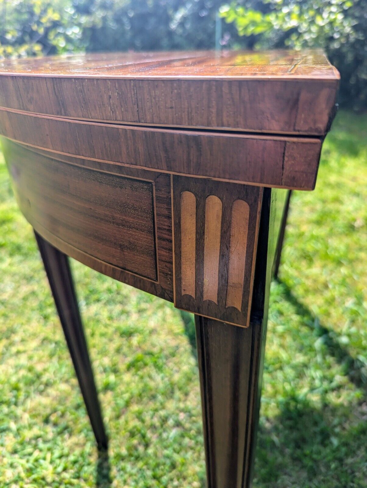 George III Inlaid Mahogany Demi Lune Fold Over Card Table - Free UK Delivery