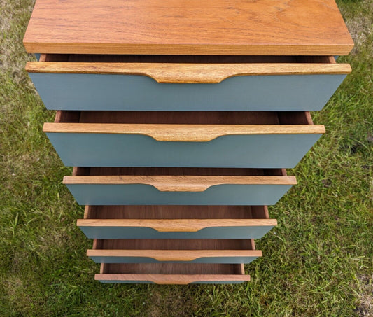 Vintage 1960s Austinsuite Painted & Teak Tall Boy Chest - Free UK Delivery