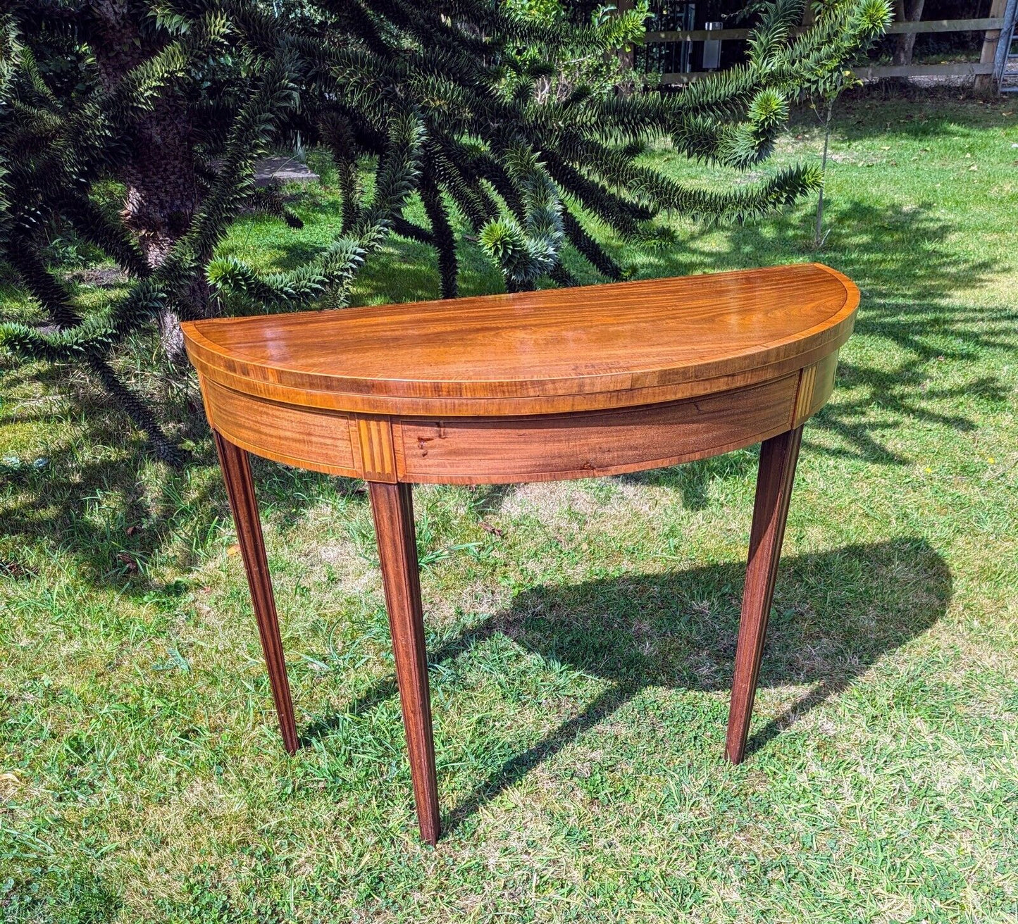 George III Inlaid Mahogany Demi Lune Fold Over Card Table - Free UK Delivery