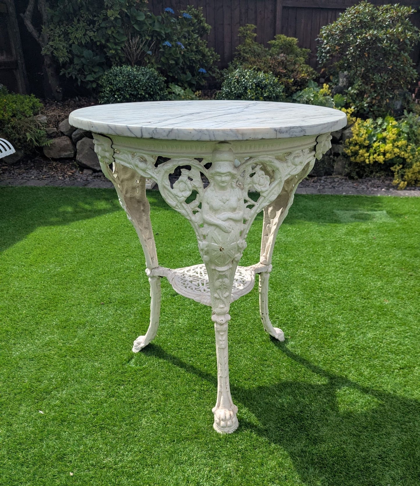 Vintage Victorian cast iron marble brittania bistro table - Delivery Available