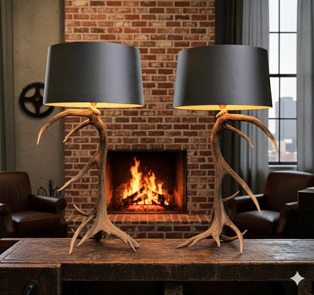Vintage Rustic Antler Red deer table Lamps - Delivery Available