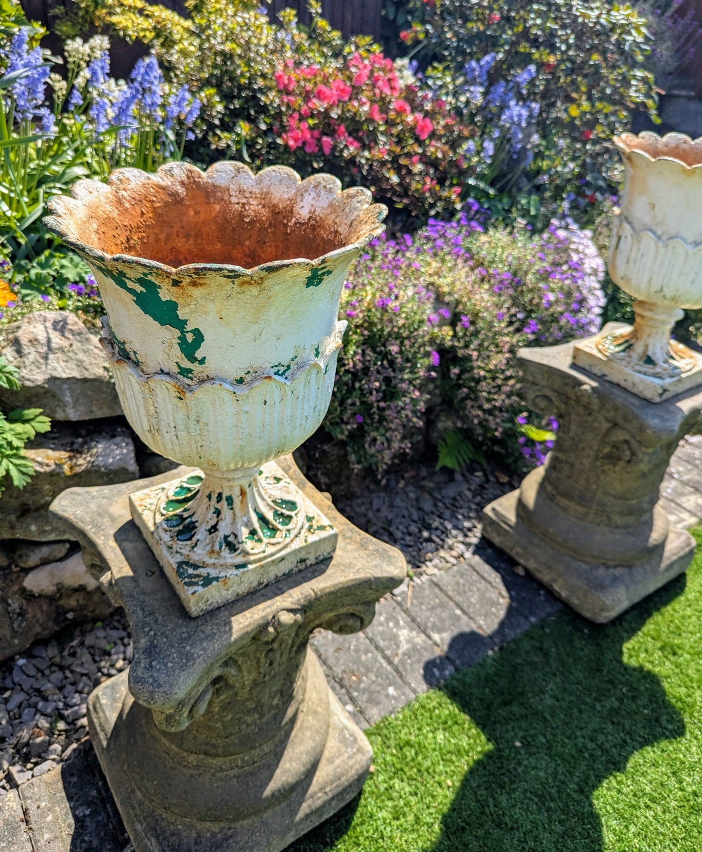 Beautiful Pair Victorian White Lotus Urns Cast Iron Circa 1840 - Delivery Available