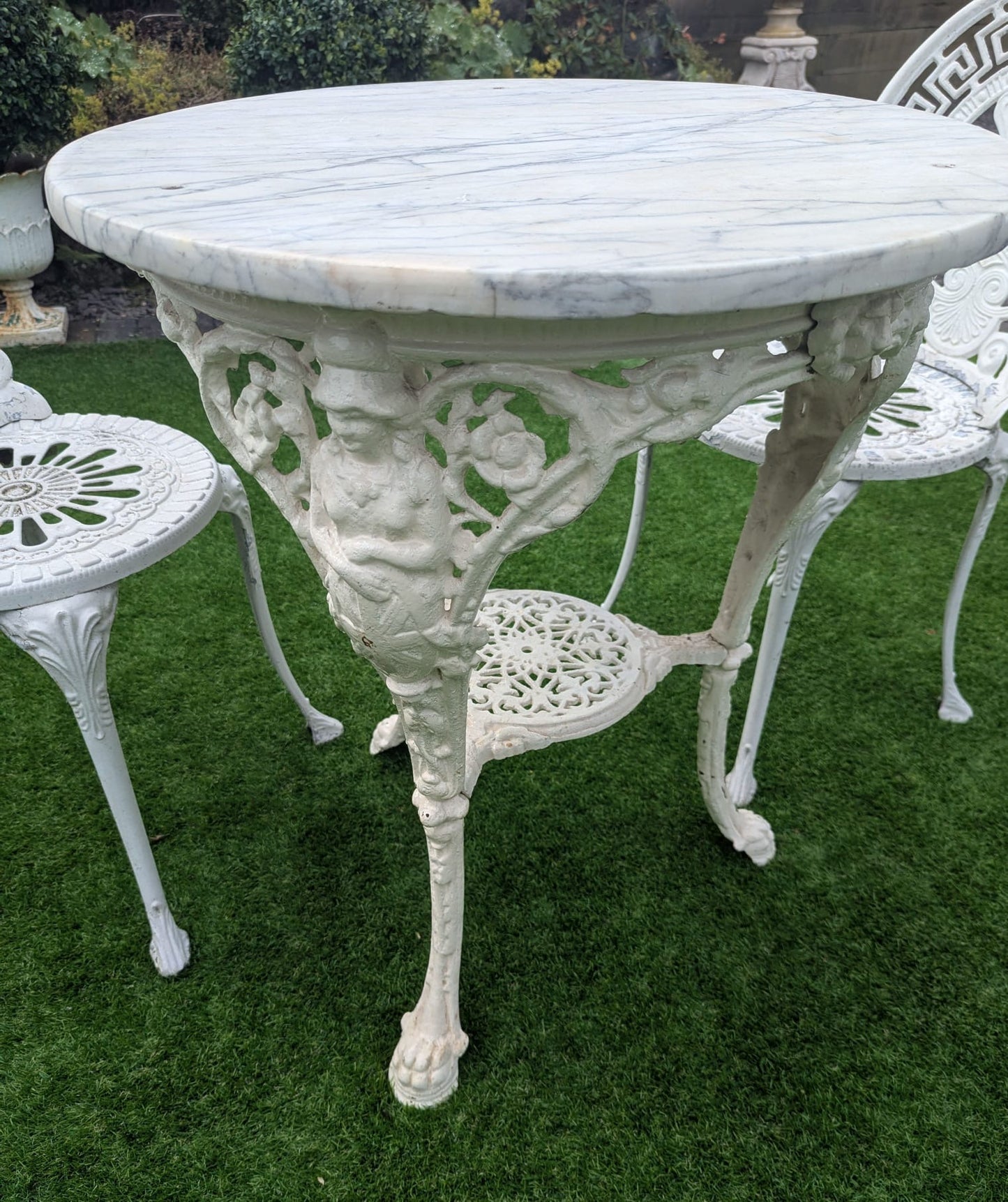 Vintage Victorian cast iron marble brittania bistro table - Delivery Available