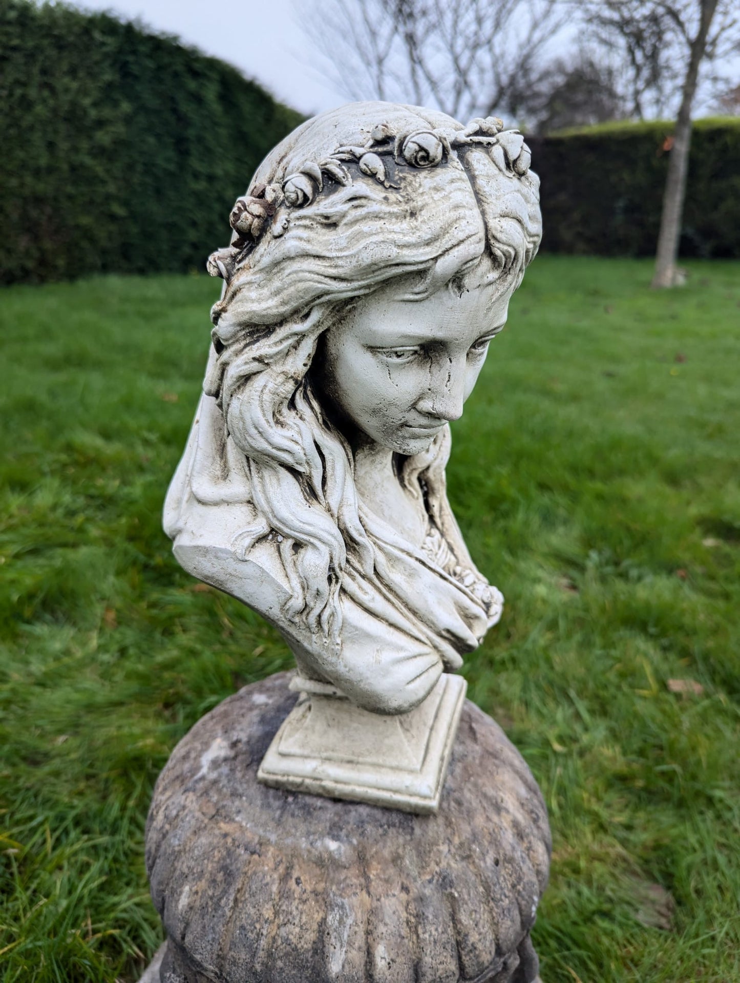 Beautiful White Lime Stone Bust Ophelia - Free UK Delivery