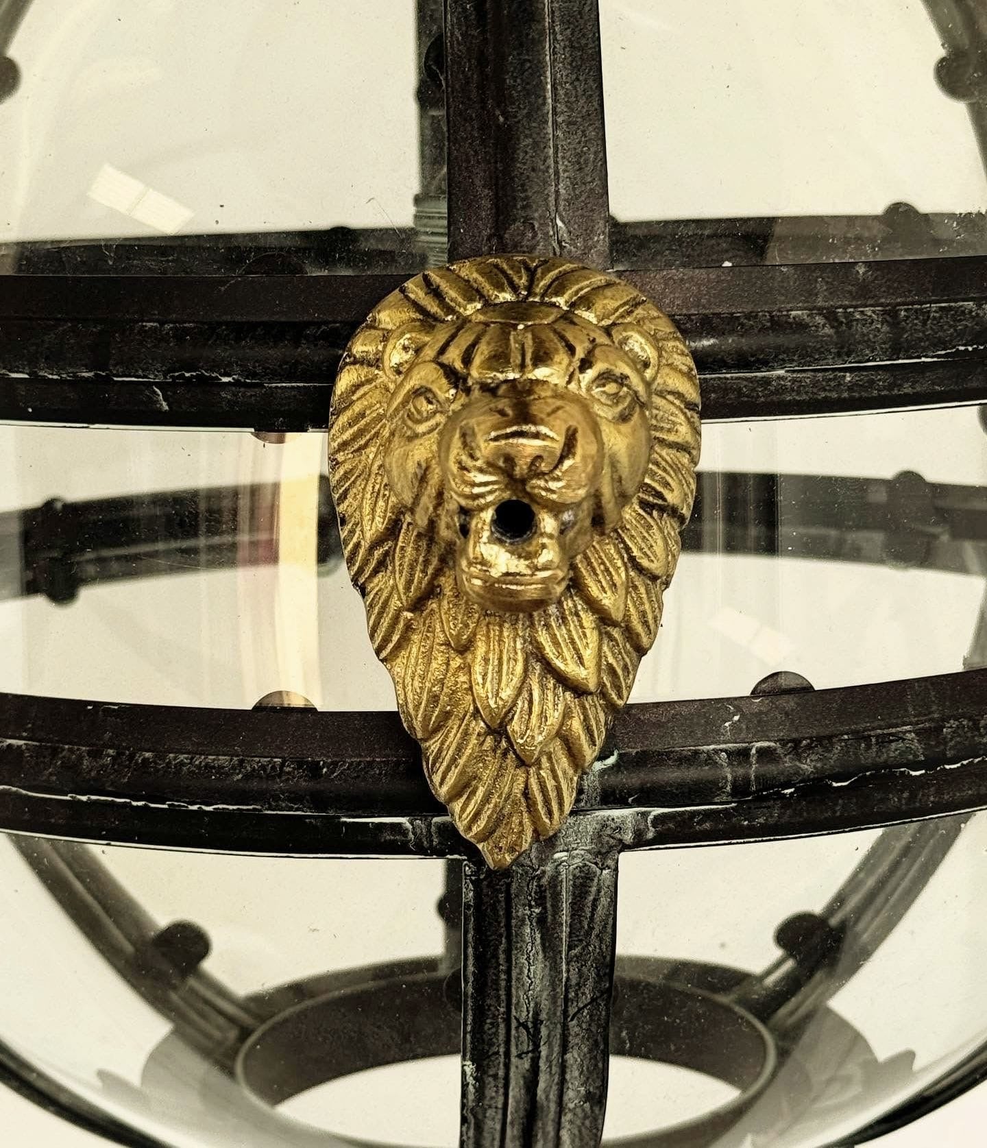 Bronze Verdigris & Brass Lions Glass Globe Lantern - Delivery Available In UK