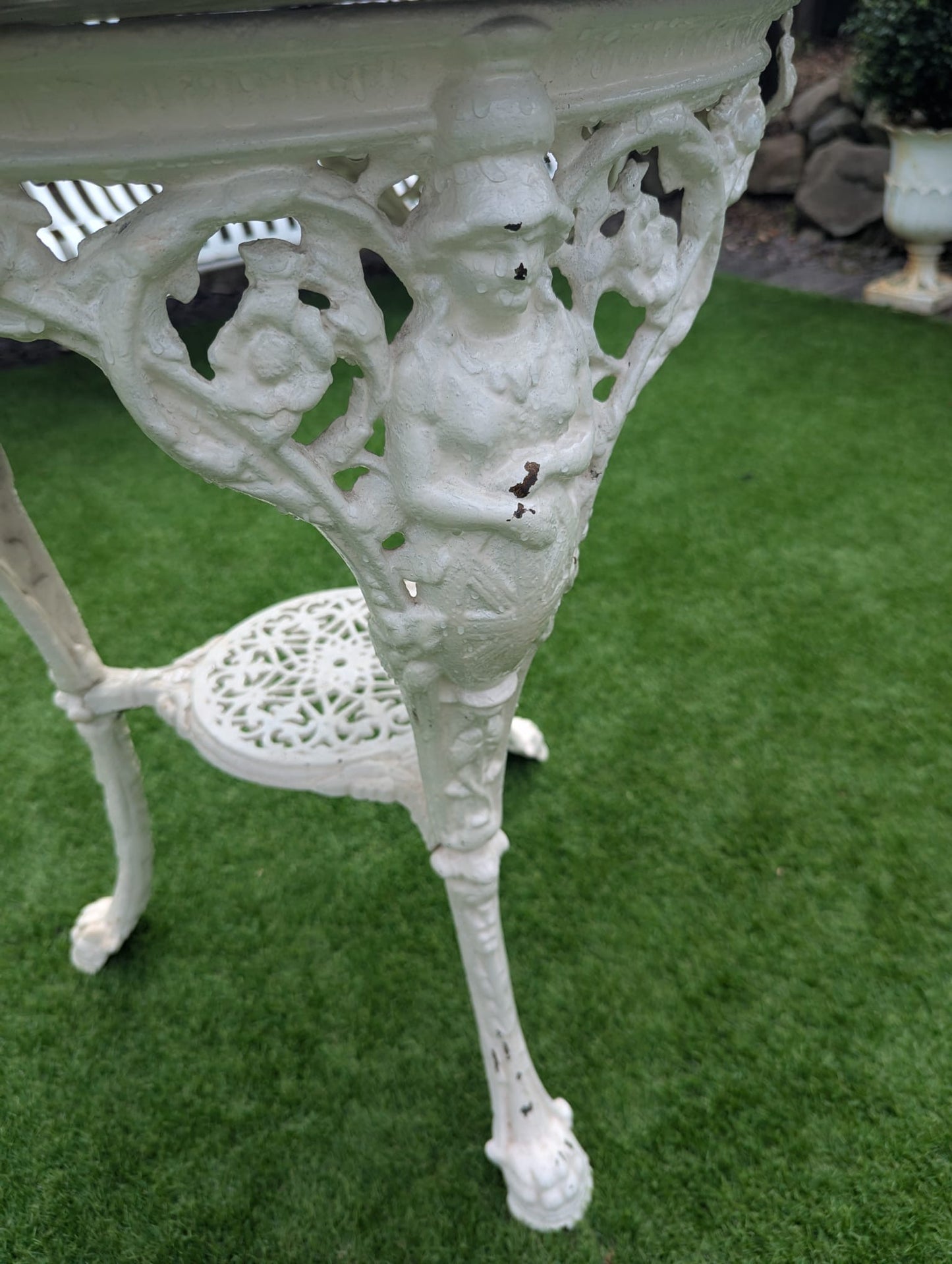 Vintage Victorian cast iron marble brittania bistro table - Delivery Available