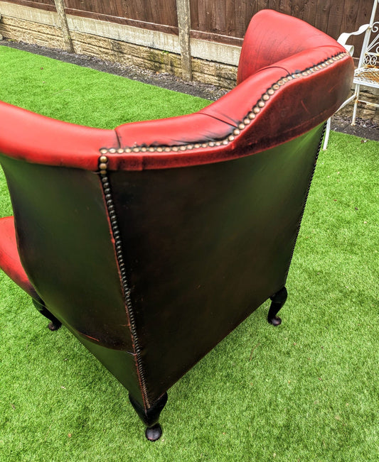 Superb Vintage Oxblood Leather Chesterfield Wingback Armchair Delivery Included