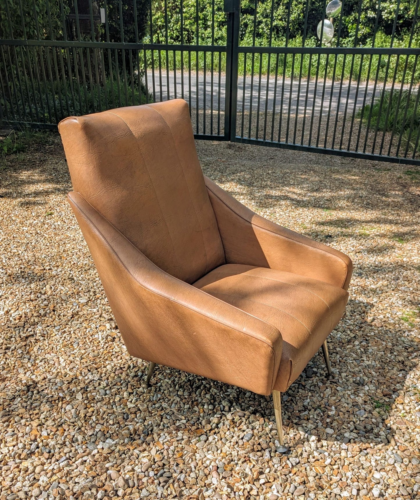 Quality Vintage 1960 Italian Armchair Brass Taper Supports Delivery Available