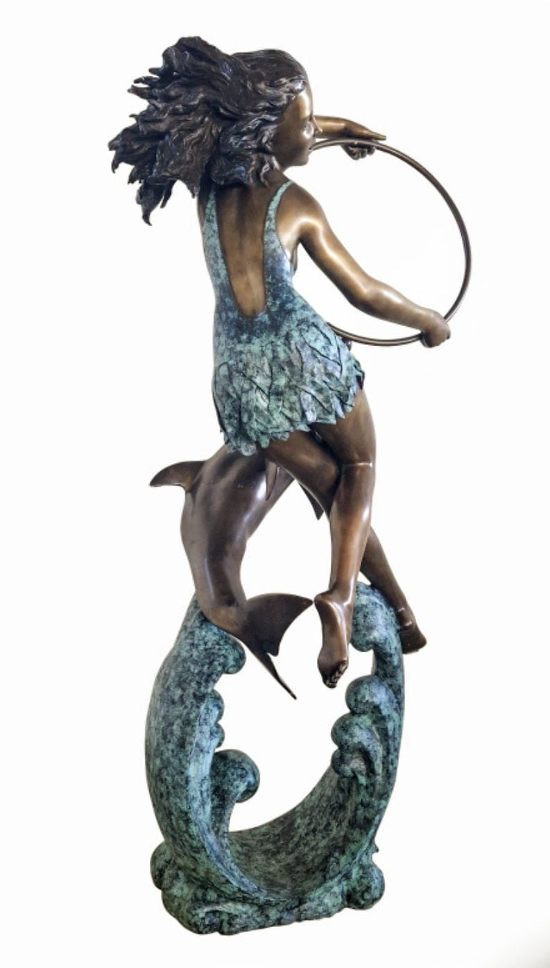 Bronze Italian Dolphin trainer water fountain - delivery available