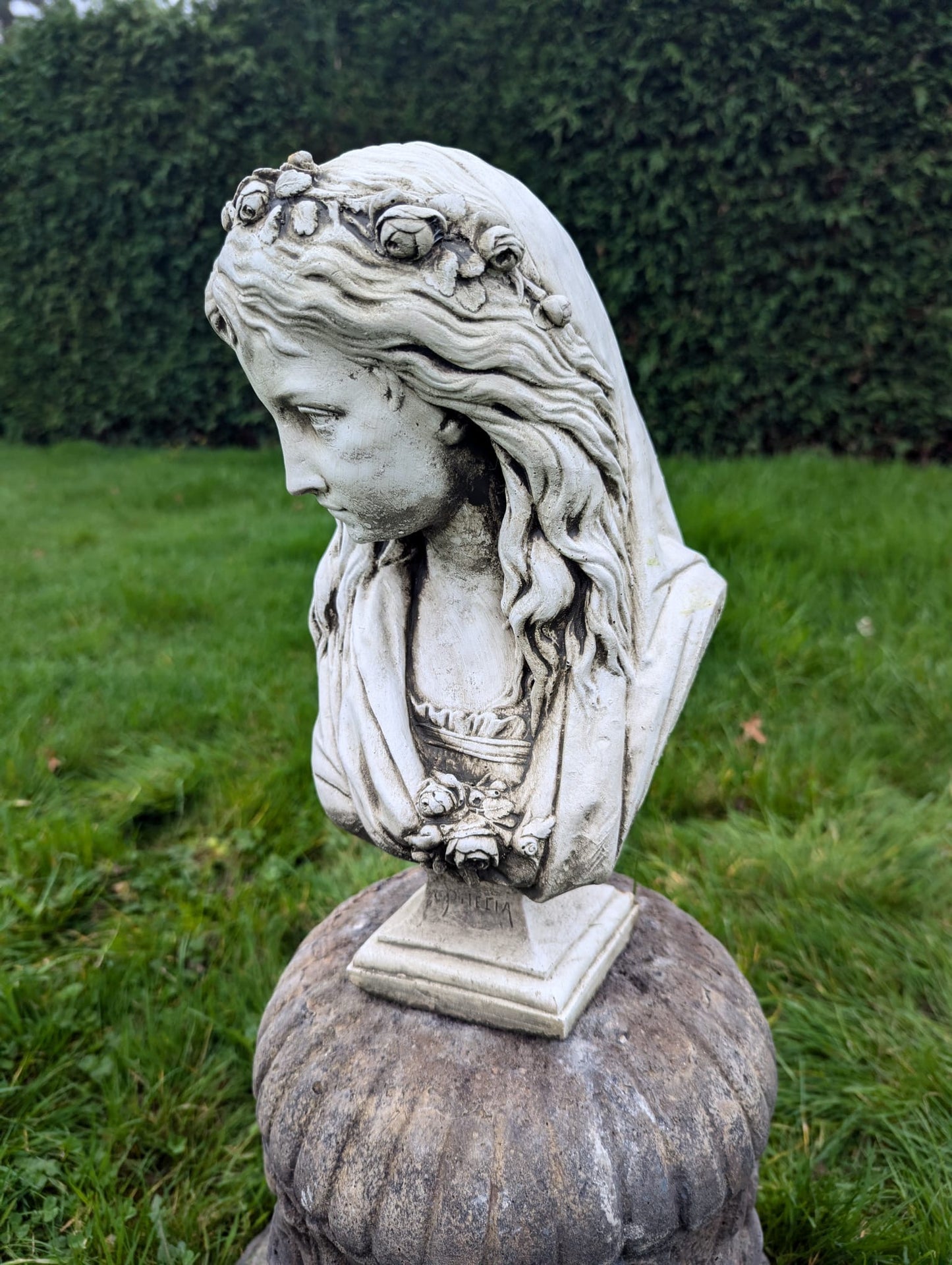 Beautiful White Lime Stone Bust Ophelia - Free UK Delivery