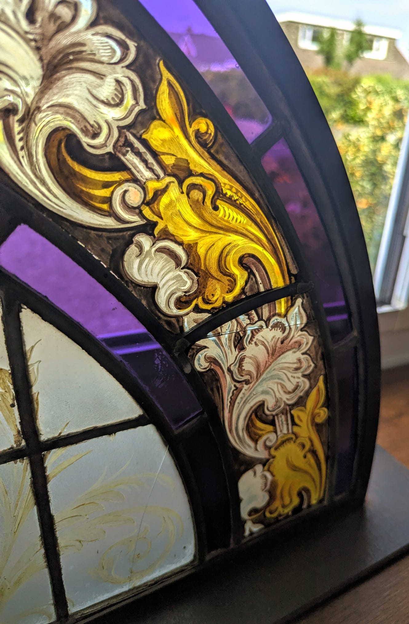 Hand painted 19th century religious Stained Glass with Steel Stand - Delivery Available