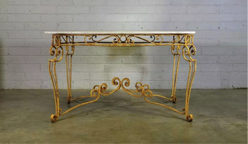 Charming Art Deco Iron French 1930s Marble Top Table - Delivery Included