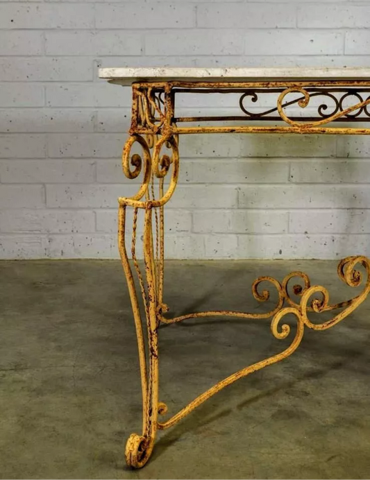 Charming Art Deco Iron French 1930s Marble Top Table - Delivery Included