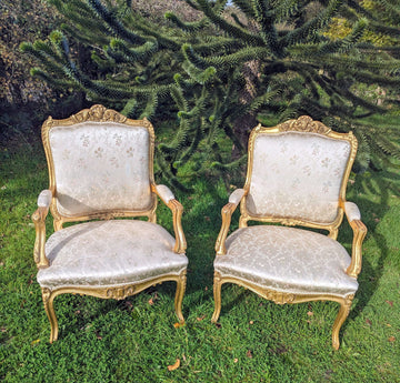 Louis XV style Chairs Silk Floral Upholstery - Free UK Delivery